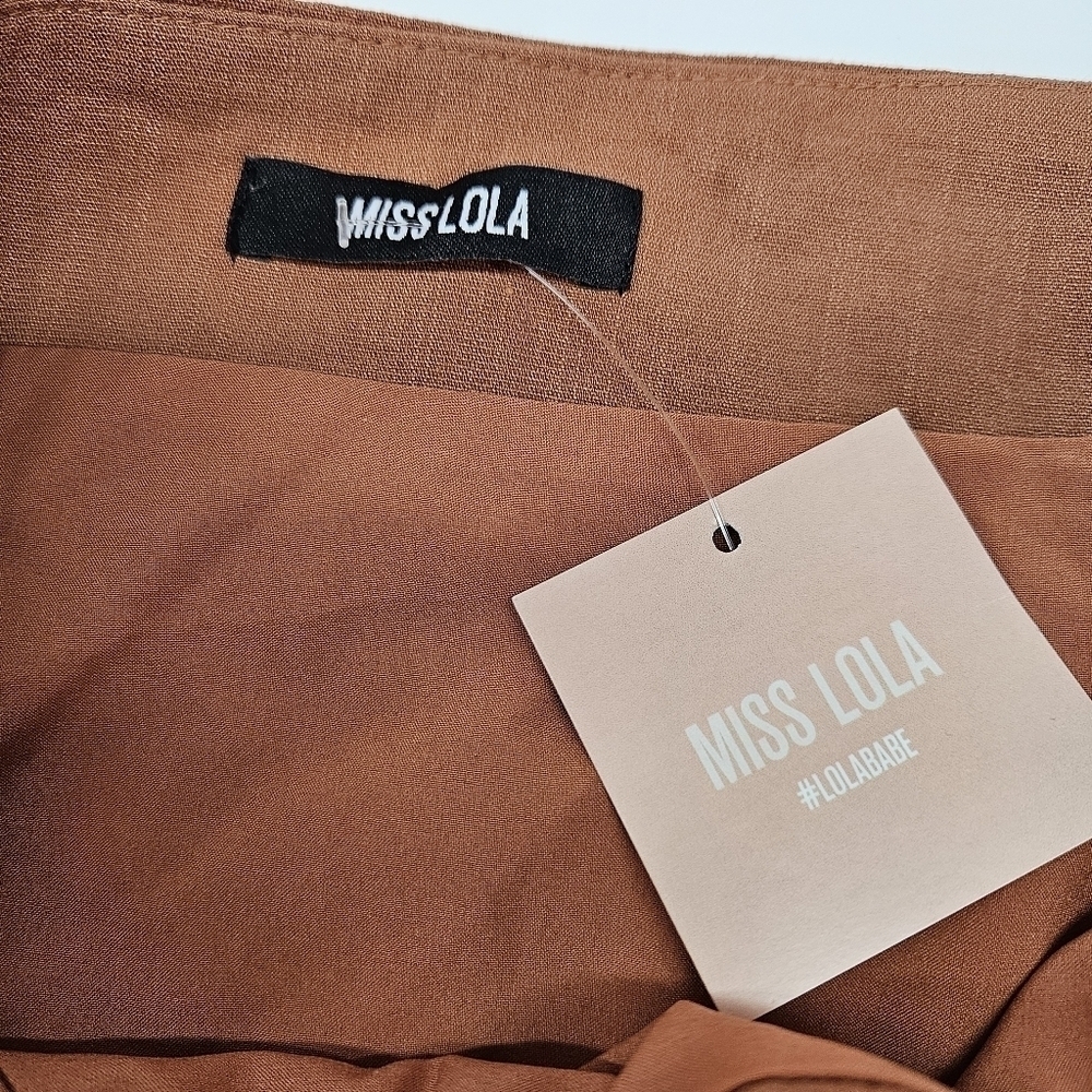 NEW Miss Lola Reddish Brown Lace-Up Tie Front Sexy Mini Skirt Medium - Picture 5 of 7